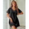 Ekouaer Satin Silk Nightgown for Women Silky Loose Sleepwear V Neck Nightshirt Short Sleeve Sleep Dress(Black)