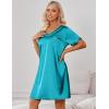 Ekouaer Satin Silk Nightgown for Women Silky Loose Sleepwear V Neck Nightshirt Short Sleeve Sleep Dress(Blue Green)