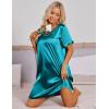 Ekouaer Satin Silk Nightgown for Women Silky Loose Sleepwear V Neck Nightshirt Short Sleeve Sleep Dress(Blue Green)