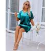 Ekouaer Satin Silk Nightgown for Women Silky Loose Sleepwear V Neck Nightshirt Short Sleeve Sleep Dress(Blue Green)