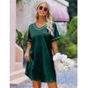 Ekouaer Satin Silk Nightgown for Women Silky Loose Sleepwear V Neck Nightshirt Short Sleeve Sleep Dress(Green)