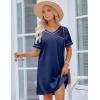 Ekouaer Satin Silk Nightgown for Women Silky Loose Sleepwear V Neck Nightshirt Short Sleeve Sleep Dress(Navy Blue)
