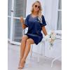 Ekouaer Satin Silk Nightgown for Women Silky Loose Sleepwear V Neck Nightshirt Short Sleeve Sleep Dress(Navy Blue)