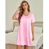 Ekouaer Satin Silk Nightgown for Women Silky Loose Sleepwear V Neck Nightshirt Short Sleeve Sleep Dress(Pink)