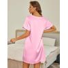 Ekouaer Satin Silk Nightgown for Women Silky Loose Sleepwear V Neck Nightshirt Short Sleeve Sleep Dress(Pink)
