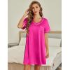 Ekouaer Satin Silk Nightgown for Women Silky Loose Sleepwear V Neck Nightshirt Short Sleeve Sleep Dress(Rose Red)