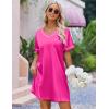 Ekouaer Satin Silk Nightgown for Women Silky Loose Sleepwear V Neck Nightshirt Short Sleeve Sleep Dress(Rose Red)