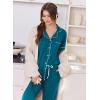 Ekouaer Women Pajama Set Short Sleeve Button Down Pjs Soft Comfy Sleepwear Nightwear with Jogger Pants(Blue Green)