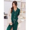 Ekouaer Women Pajama Set Short Sleeve Button Down Pjs Soft Comfy Sleepwear Nightwear with Jogger Pants(Dark Green)