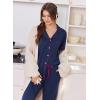 Ekouaer Women Pajama Set Short Sleeve Button Down Pjs Soft Comfy Sleepwear Nightwear with Jogger Pants(Navy Blue)