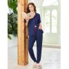 Ekouaer Women Pajama Set Short Sleeve Button Down Pjs Soft Comfy Sleepwear Nightwear with Jogger Pants(Navy Blue)