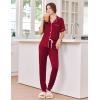 Ekouaer Women Pajama Set Short Sleeve Button Down Pjs Soft Comfy Sleepwear Nightwear with Jogger Pants(Wine Red)
