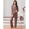 Ekouaer Women Pajamas Set Long Sleeve Sleepwear Button Down Pjs Soft 2 Piece Loungewear with Long Pants(Brown)