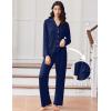 Ekouaer Women Pajamas Set Long Sleeve Sleepwear Button Down Pjs Soft 2 Piece Loungewear with Long Pants(Navy Blue)