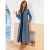 Ekouaer Women Zipper Robe Long Sleeve Loungewear Lightweight Housecoat Full Length Nightgown with Pockets(Blue)