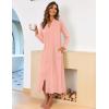 Ekouaer Women Zipper Robe Long Sleeve Loungewear Lightweight Housecoat Full Length Nightgown with Pockets(Light Coralline)