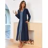 Ekouaer Women Zipper Robe Long Sleeve Loungewear Lightweight Housecoat Full Length Nightgown with Pockets(Navy Blue)