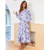 Ekouaer Women Zipper Robe Long Sleeve Loungewear Lightweight Housecoat Full Length Nightgown with Pockets(Purple Watercolor Flowers)