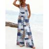 Ekouaer Women’s Casual Overalls Loose Wide Leg Jumpsuits Summer Boho Floral Printed Baggy Rompers with Pockets(Grey Boho Print)