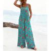 Ekouaer Women’s Casual Overalls Loose Wide Leg Jumpsuits Summer Boho Floral Printed Baggy Rompers with Pockets(Lake Blue Floral)