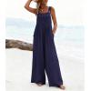 Ekouaer Women’s Casual Overalls Loose Wide Leg Jumpsuits Summer Boho Floral Printed Baggy Rompers with Pockets(Navy Blue)