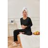 Ekouaer Womens Pajama Sets Pleated Tops with Long Pants Lounge Set Long Sleeve Fall Sleepwear Ladies Pjs S-XXL(Black)