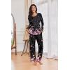 Ekouaer Womens Pajama Sets Pleated Tops with Long Pants Lounge Set Long Sleeve Fall Sleepwear Ladies Pjs S-XXL(Black Floral)