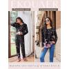 Ekouaer Womens Pajama Sets Pleated Tops with Long Pants Lounge Set Long Sleeve Fall Sleepwear Ladies Pjs S-XXL(Black Floral)