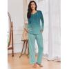 Ekouaer Womens Pajama Sets Pleated Tops with Long Pants Lounge Set Long Sleeve Fall Sleepwear Ladies Pjs S-XXL(Green Leaves)