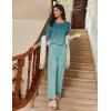 Ekouaer Womens Pajama Sets Pleated Tops with Long Pants Lounge Set Long Sleeve Fall Sleepwear Ladies Pjs S-XXL(Green Leaves)