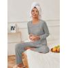Ekouaer Womens Pajama Sets Pleated Tops with Long Pants Lounge Set Long Sleeve Fall Sleepwear Ladies Pjs S-XXL(Grey)