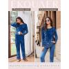 Ekouaer Womens Pajama Sets Pleated Tops with Long Pants Lounge Set Long Sleeve Fall Sleepwear Ladies Pjs S-XXL(Navy Folk Print)