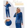 Ekouaer Womens Pajama Sets Pleated Tops with Long Pants Lounge Set Long Sleeve Fall Sleepwear Ladies Pjs S-XXL(Navy Folk Print)