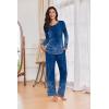 Ekouaer Womens Pajama Sets Pleated Tops with Long Pants Lounge Set Long Sleeve Fall Sleepwear Ladies Pjs S-XXL(Navy Folk Print)
