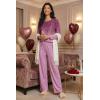 Ekouaer Womens Pajama Sets Pleated Tops with Long Pants Lounge Set Long Sleeve Fall Sleepwear Ladies Pjs S-XXL(Wine Ombre Leaves)