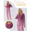 Ekouaer Womens Pajama Sets Pleated Tops with Long Pants Lounge Set Long Sleeve Fall Sleepwear Ladies Pjs S-XXL(Wine Ombre Leaves)