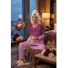 Ekouaer Womens Pajama Sets Pleated Tops with Long Pants Lounge Set Long Sleeve Fall Sleepwear Ladies Pjs S-XXL(Wine Ombre Leaves)