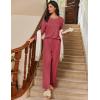 Ekouaer Womens Pajama Sets Pleated Tops with Long Pants Lounge Set Long Sleeve Fall Sleepwear Ladies Pjs S-XXL(Wine Red)