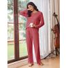 Ekouaer Womens Pajama Sets Pleated Tops with Long Pants Lounge Set Long Sleeve Fall Sleepwear Ladies Pjs S-XXL(Wine Red)