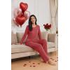 Ekouaer Womens Pajama Sets Pleated Tops with Long Pants Lounge Set Long Sleeve Fall Sleepwear Ladies Pjs S-XXL(Wine Red)