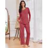 Ekouaer Womens Pajama Sets Pleated Tops with Long Pants Lounge Set Long Sleeve Fall Sleepwear Ladies Pjs S-XXL(Wine Red)