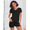 Ekouaer Womens Pajama Sets Short Sleeve Pajamas for Women Sets Soft Lounge Sets Casual V Neck Sleepwear PJS(Black)