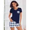 Ekouaer Womens Pajama Sets Short Sleeve Pajamas for Women Sets Soft Lounge Sets Casual V Neck Sleepwear PJS(Blue Plaid)
