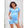 Ekouaer Womens Pajama Sets Short Sleeve Pajamas for Women Sets Soft Lounge Sets Casual V Neck Sleepwear PJS(Blue Tie Dye)