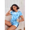 Ekouaer Womens Pajama Sets Short Sleeve Pajamas for Women Sets Soft Lounge Sets Casual V Neck Sleepwear PJS(Blue Tie Dye)