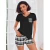 Ekouaer Womens Pajama Sets Short Sleeve Pajamas for Women Sets Soft Lounge Sets Casual V Neck Sleepwear PJS(Grey Plaid)