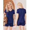 Ekouaer Womens Pajama Sets Short Sleeve Pajamas for Women Sets Soft Lounge Sets Casual V Neck Sleepwear PJS(Navy Blue)
