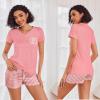 Ekouaer Womens Pajama Sets Short Sleeve Pajamas for Women Sets Soft Lounge Sets Casual V Neck Sleepwear PJS(Pink Vertical Stripes)