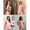 Ekouaer Womens Pajama Sets Short Sleeve Pajamas for Women Sets Soft Lounge Sets Casual V Neck Sleepwear PJS(Pink Wavy)