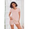 Ekouaer Womens Pajama Sets Short Sleeve Pajamas for Women Sets Soft Lounge Sets Casual V Neck Sleepwear PJS(Pink and White Stripes)